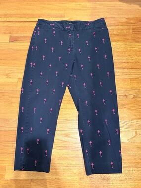 Talbots Curvy Navy Pink Key Print Cropped Pants Size 12